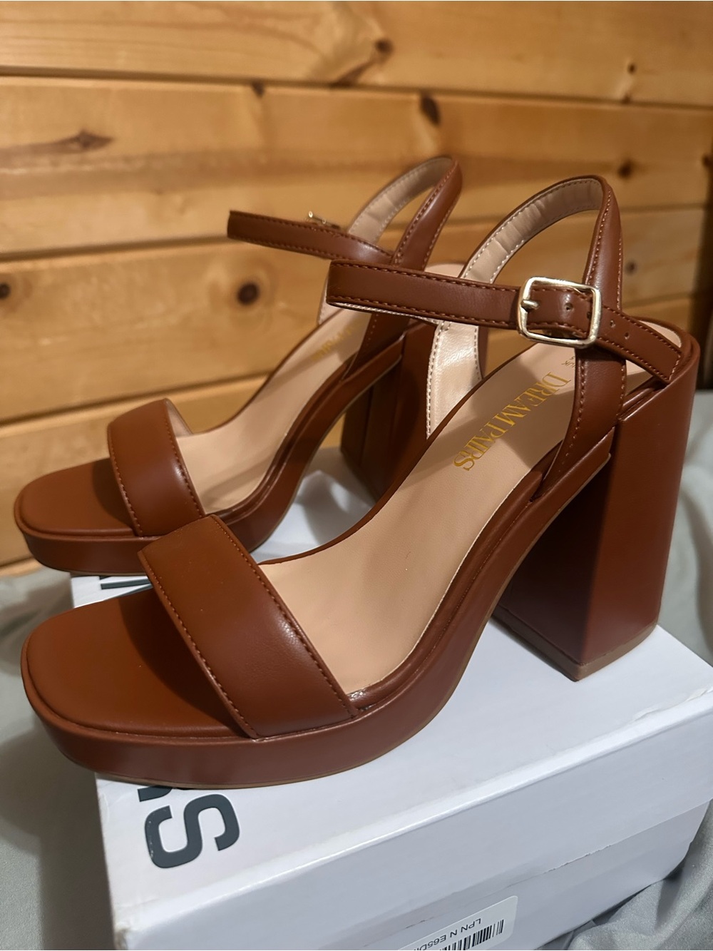Brown Block Heel Platform Sandals